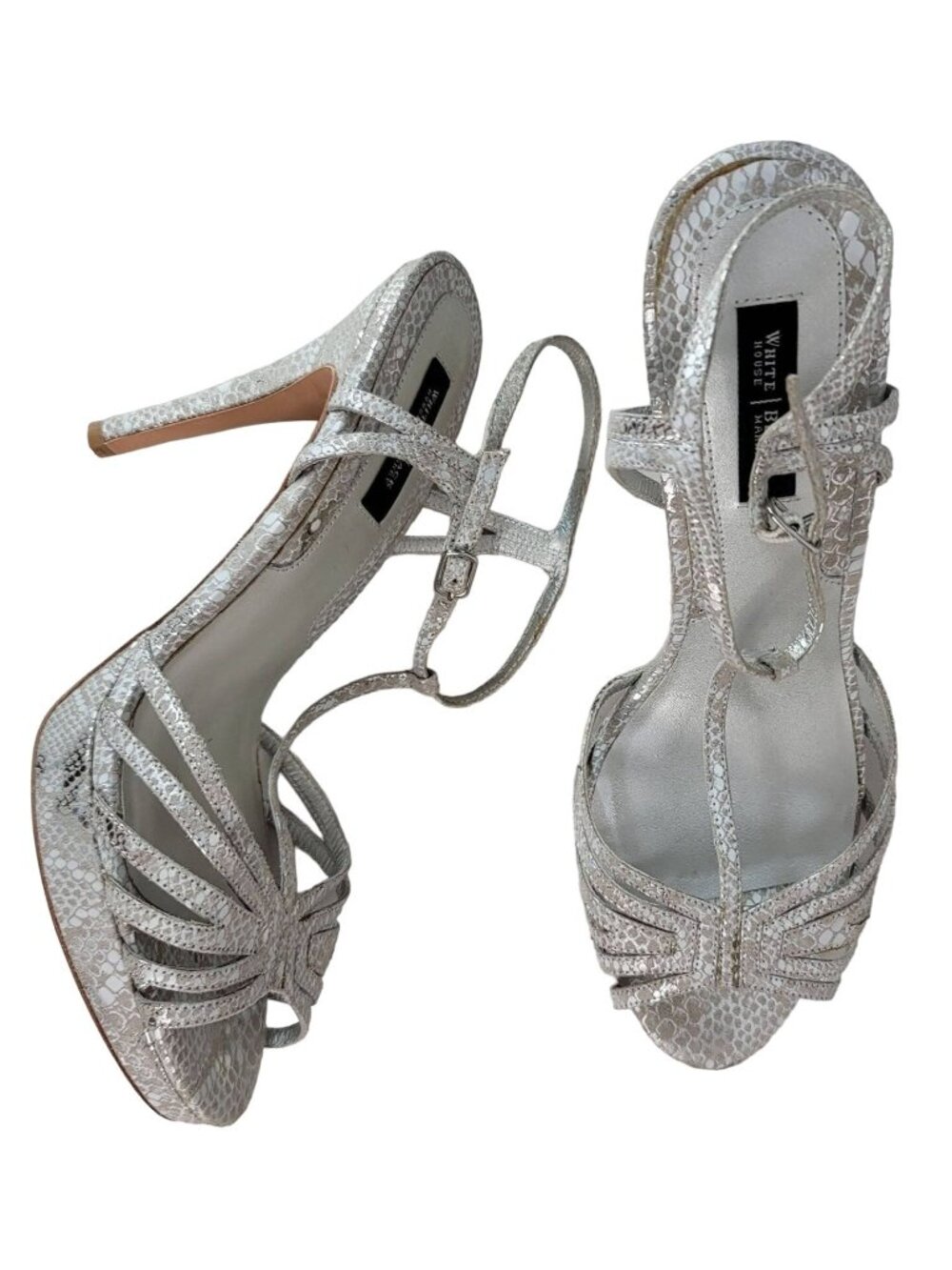 White House Black Market Platform Heels Silver Size 9.5 Elizabeth Ankle Strap